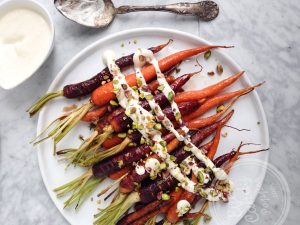 Maple roasted heirloom carrots with lemon cashew cream
